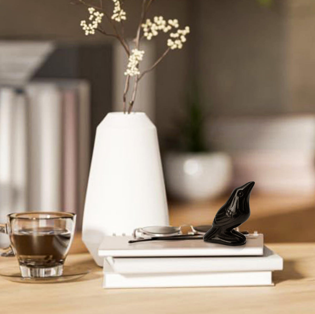 Natural Black Obsidian Raven Figurines 2 Inch Healing Crystal Animal Statues – Handmade Creative Bird Sculpture, Lucky Guardian Crow Figurine, Reiki Meditation Stone Ornament for Home Office Decor
