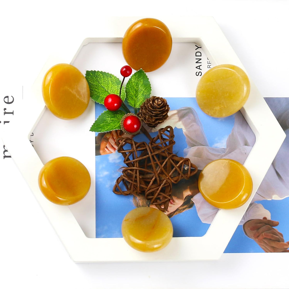 Nvzi Worry Stones Citrine Crystal, Chakra Crystals and Healing Stones, Oval Palm Stone, Thumb Stone, Crystals for Beginners, Spiritual Gifts for Women, Meditation Accessories (1PCS