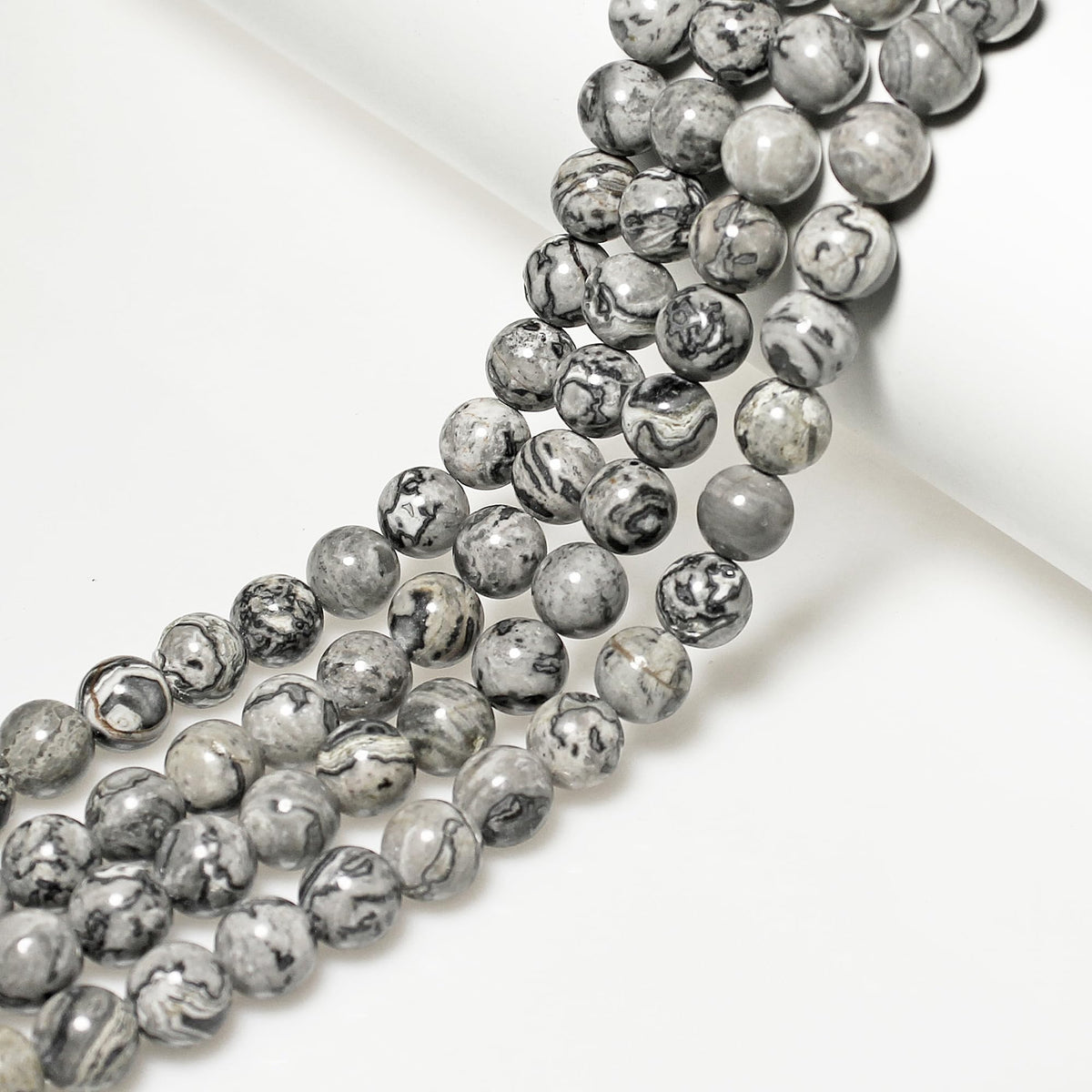 MJDCB AAA Natural Map Stone Beads Gray Picasso Stone Beads for DIY Bracelet Making 15" (10mm)