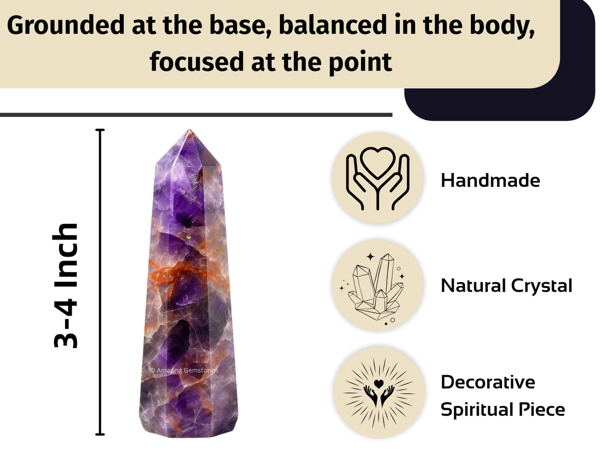Amazing Gemstone Amethyst Chevron Crystal Towers ~ Natural Healing Crystal Point Obelisk for Reiki Healing and Crystal Grid (3" to 4" INCH)