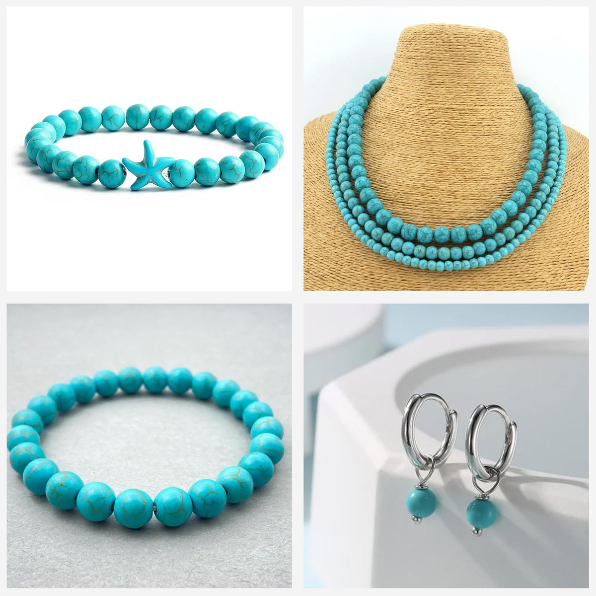 Risyfjew 50PCS 8mm Natural Turquoise Beads Gemstone Round Loose Beads for Jewelry Making Chakra Crystal Stone Beads for Bracelets Necklace Earrings Making Supplies (50pcs/Strand)