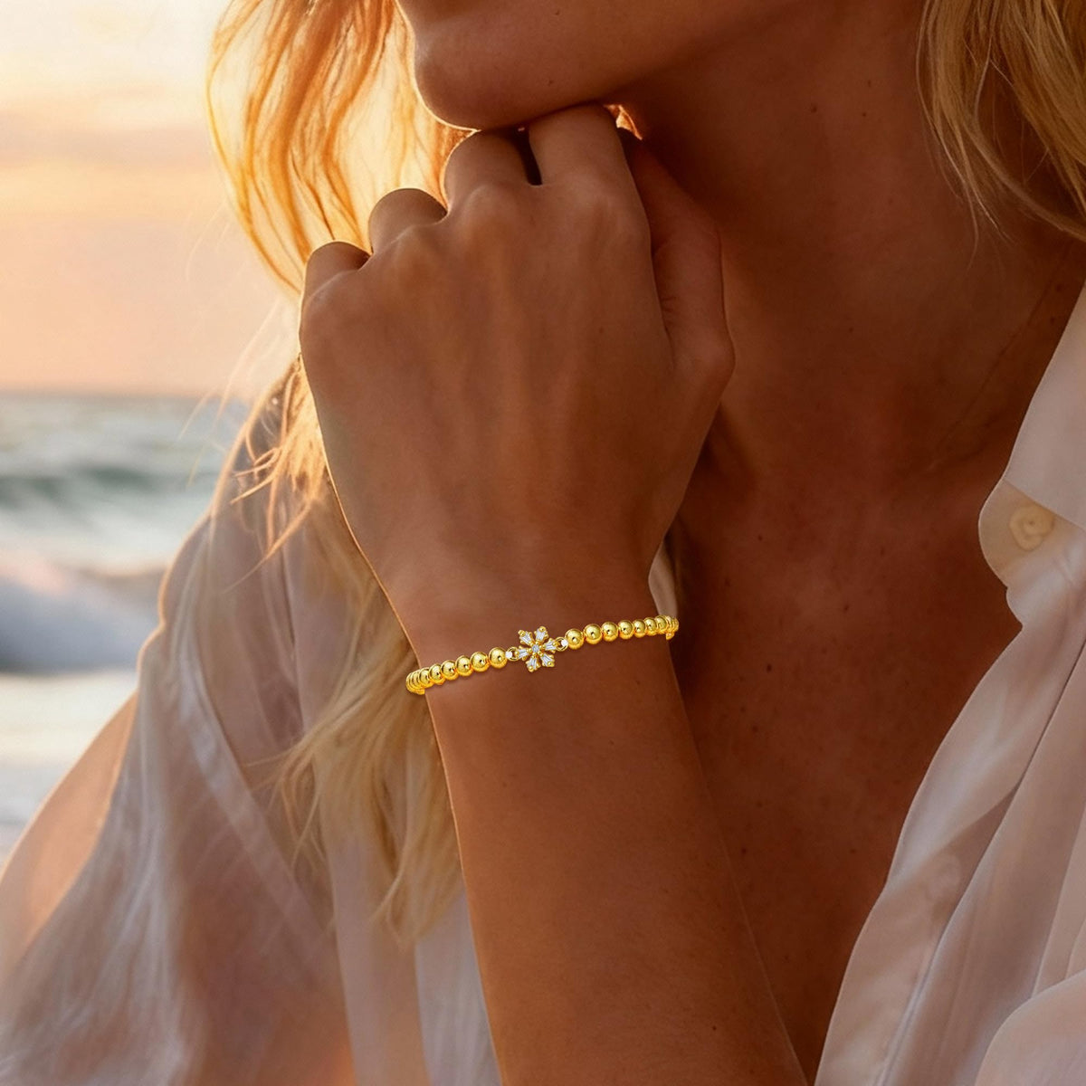 HZDK Beaded Bracelets for Women - 14K Gold Plated Dainty Beaded Bracelets for Women Stackable Charm Bracelet Trend Jewelry Stretch Bead Bracelet Gifts