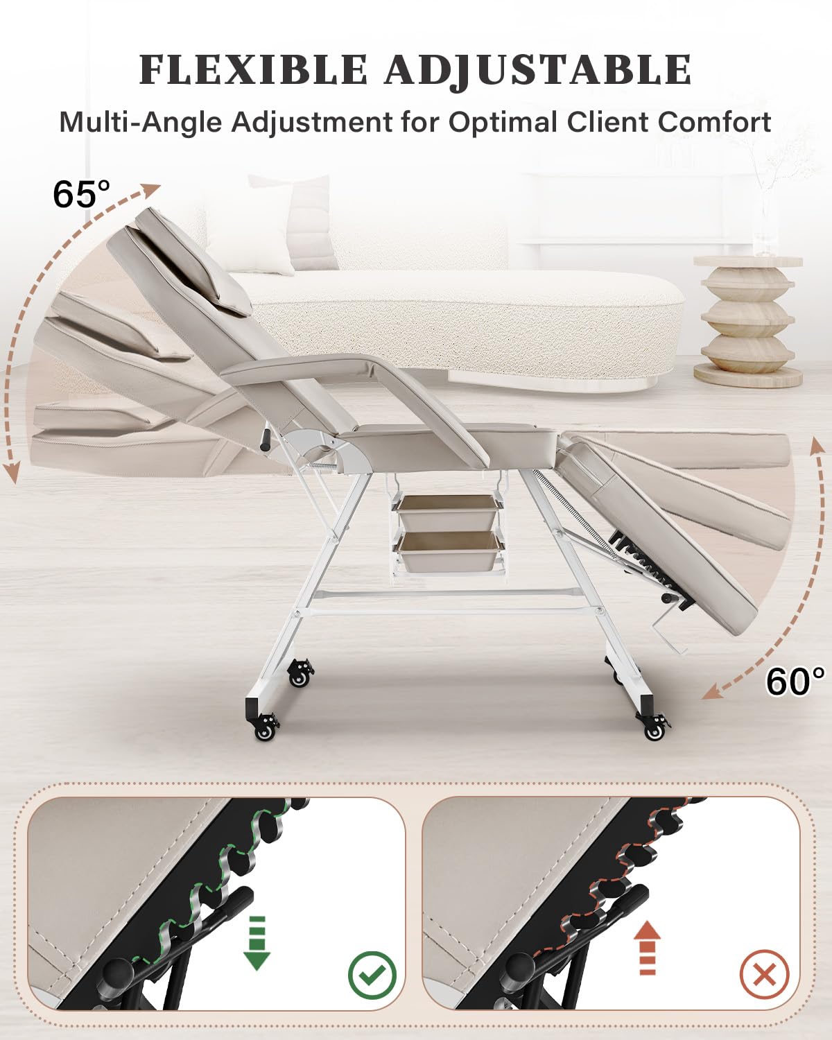 Tythical Tattoo Chair for Client, Facial Tattoo Spa Bed with Wheels for Client Esthetician with Rolling Stool, Adjustable Multipurpose Lash Beauty Salon Spa Massage Table Esthetician Beds, Grey