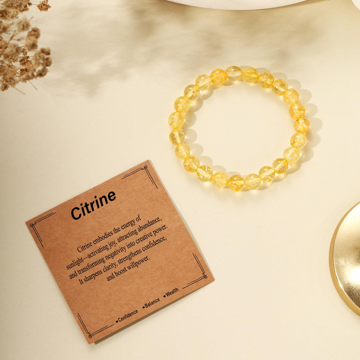 Kenailw Citrine Crystal Beaded Bracelet for Women Gemstone Bracelet Natural Stone Jewellery Gifts for Her Mum Daughter Birthday Gifts