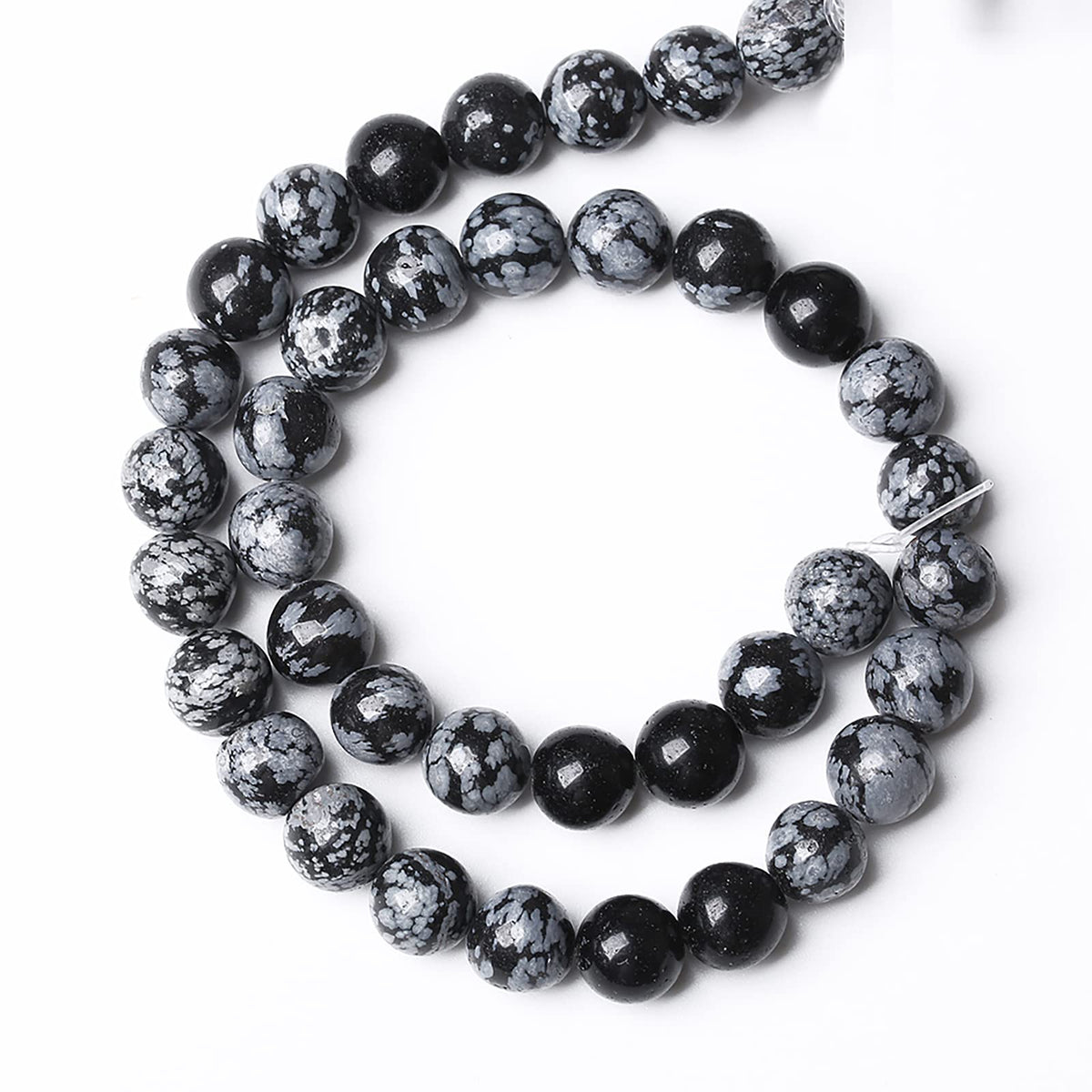 90PCS 8mm Natural Snowflake Obsidian Beads Round Loose Stone Energy Healing Gemstone Beads for Jewelry Making DIY Bracelet Necklace for Jewelry Making 32" 2 Strands