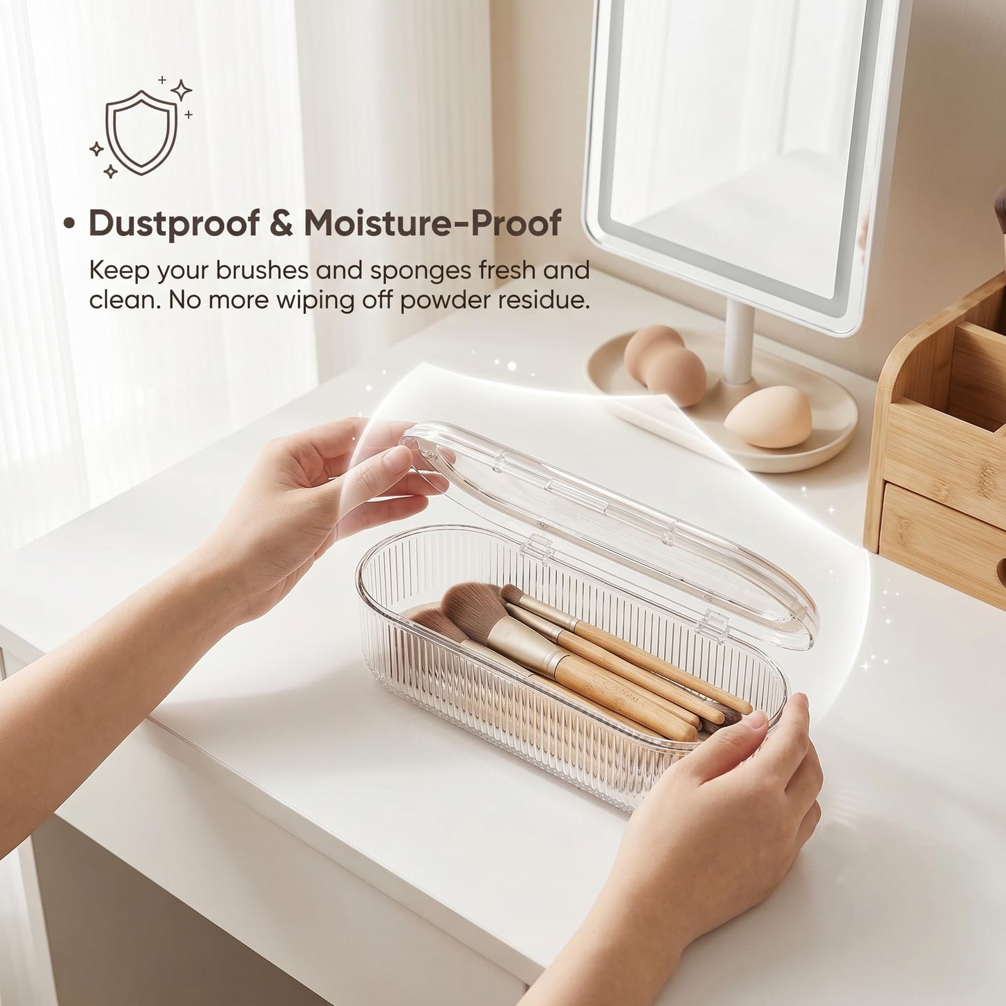 Makeup Brush Holder Organizer Clear Acrylic Makeup Sponges Organizer,Cosmetic Storage Case with Lid Display Case for Vanity (Brush Organizer)