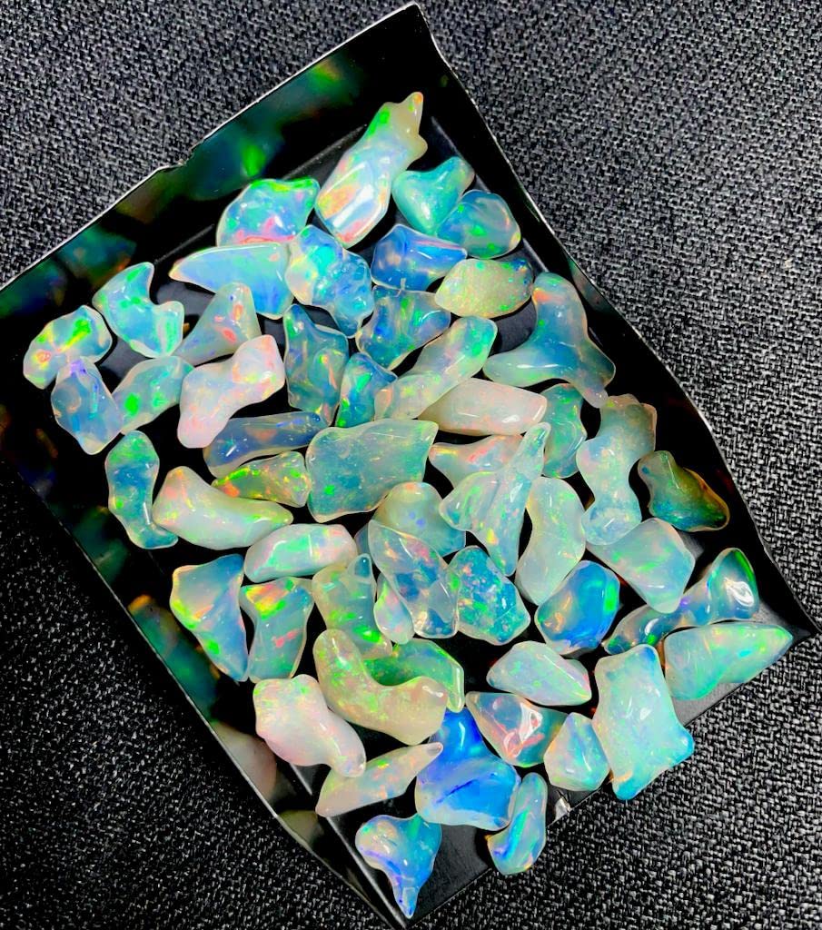 RARE GEMSTONE Ethiopian Opal Rough Gemstones, Rare Multi-Color Fire, Uneven Shape, Genuine, Loose & Rough for Jewelry Making, 10 Pieces (5x6-12x16 MM)