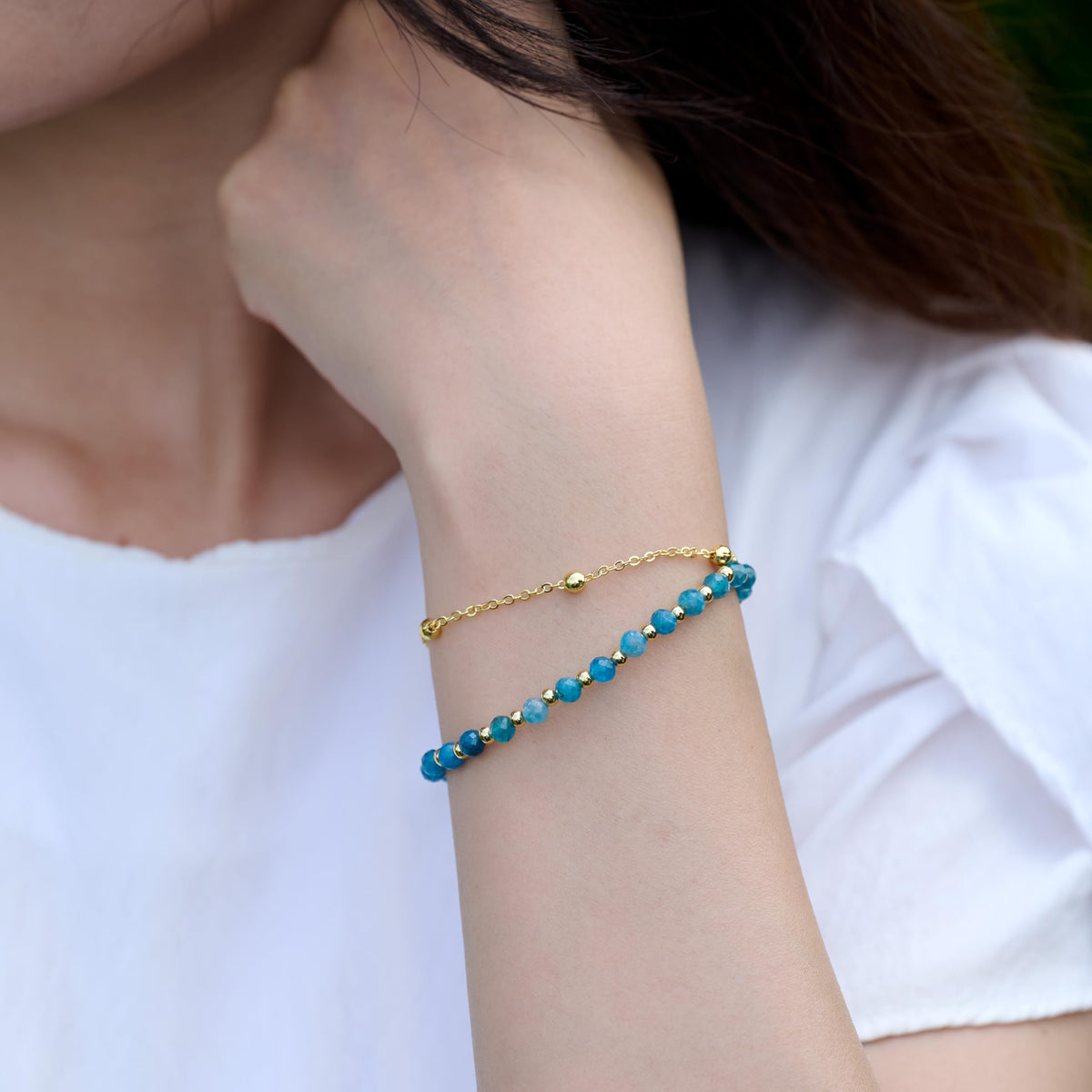 Farfume Apatite Crystal Bracelet Beaded Bracelets for Women 4mm Natural Stone Beads Gemstone Handmade Jewelry Valentine's Day Gifts
