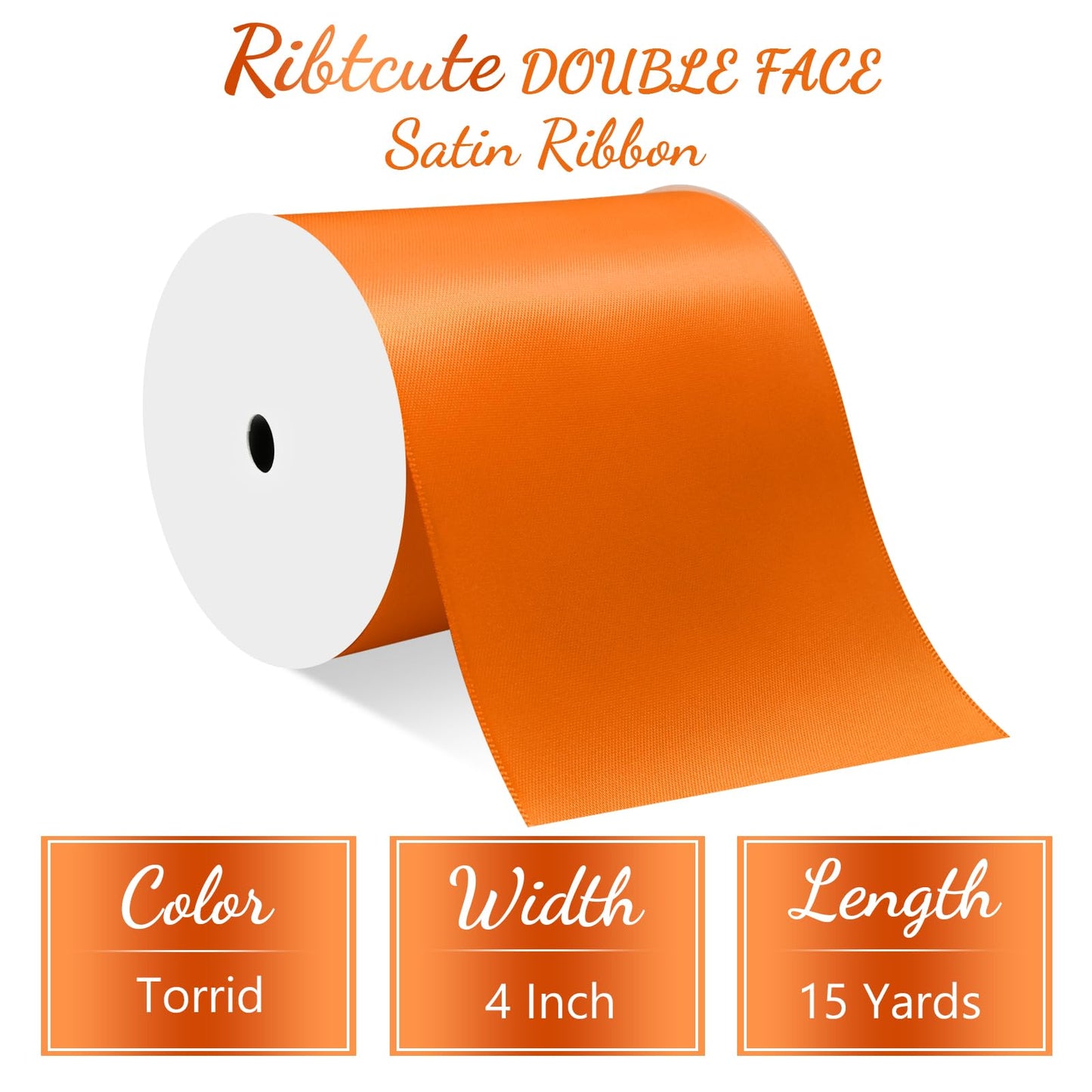 Ribtcute Double Faced Orange Satin Ribbon 4 Inch Orange Satin Ribbon for Gift Wrapping,Flower Bouquet,Bows,Crafts,Wedding,Invitation,15 Yards
