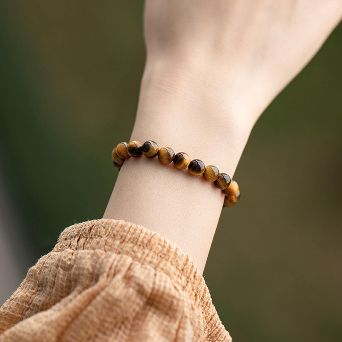 Cryhand Female 8mm Beaded Bracelets For Women Simulated Tigers eye Bracelet for Men Handmade Lucky Money Stretchy Crystal Bracelets Best Gifts
