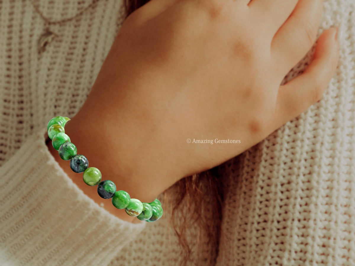 Amazing Gemstone Variscite Bracelet for Women Men's Gifts - Protection Healing Crystal Bracelet - 8mm Gemstone Beaded Adjustable Bracelet