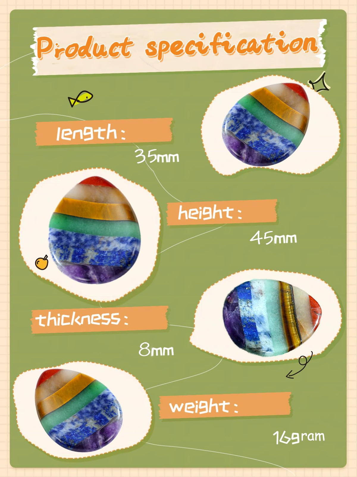 NUKAYAI Thumb Worry Stone for Anxiety 7Chakra Teardorp Crystals Healing Stones Meditation Accessories Calm Mental Health Gifts Real Natural Hand Carved Spiritual Decor Anxiety Depression Relief Items