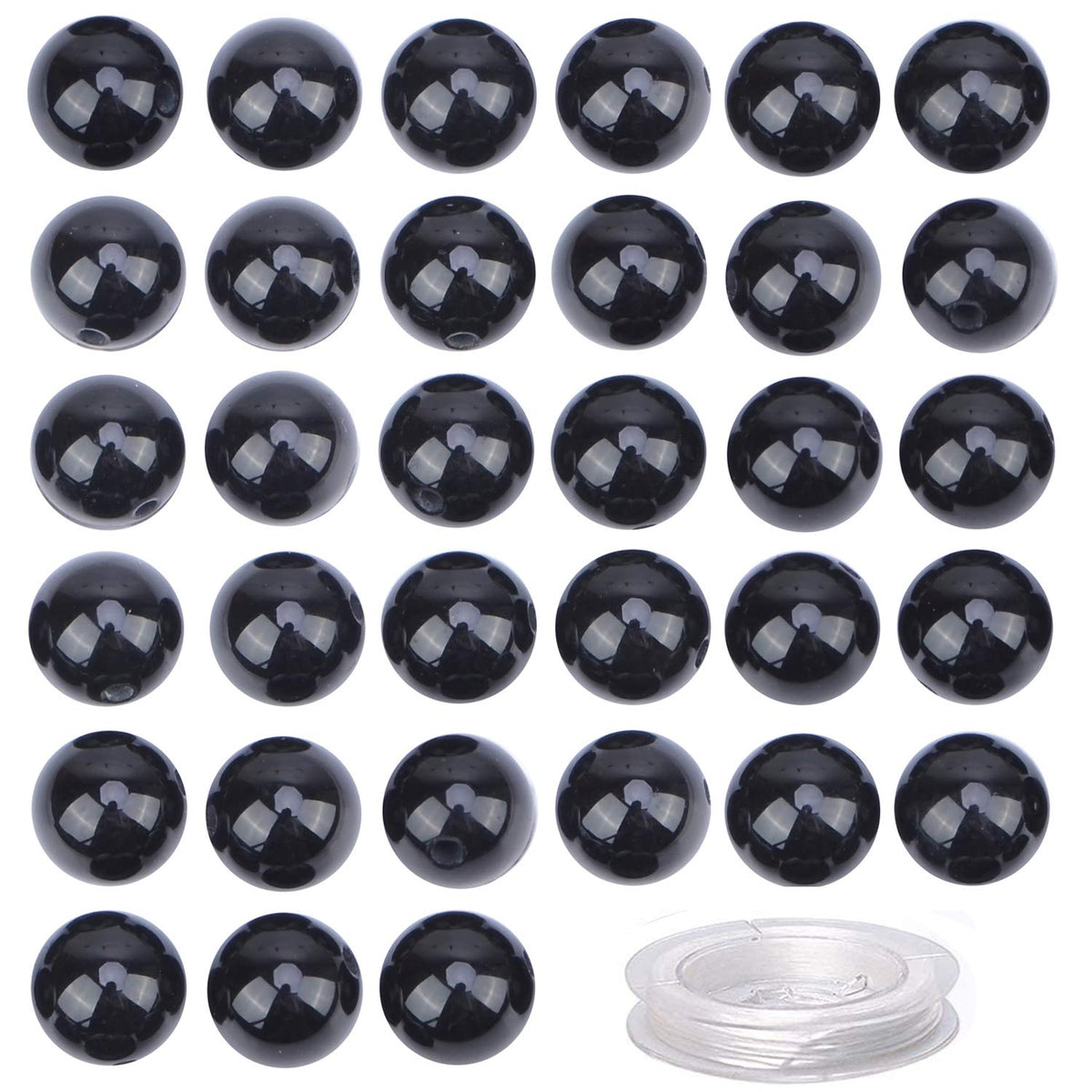 100Pcs Natural Crystal Beads Stone Gemstone Round Loose Energy Healing Beads with Free Crystal Stretch Cord for Jewelry Making (Tourmaline Black, 8MM)
