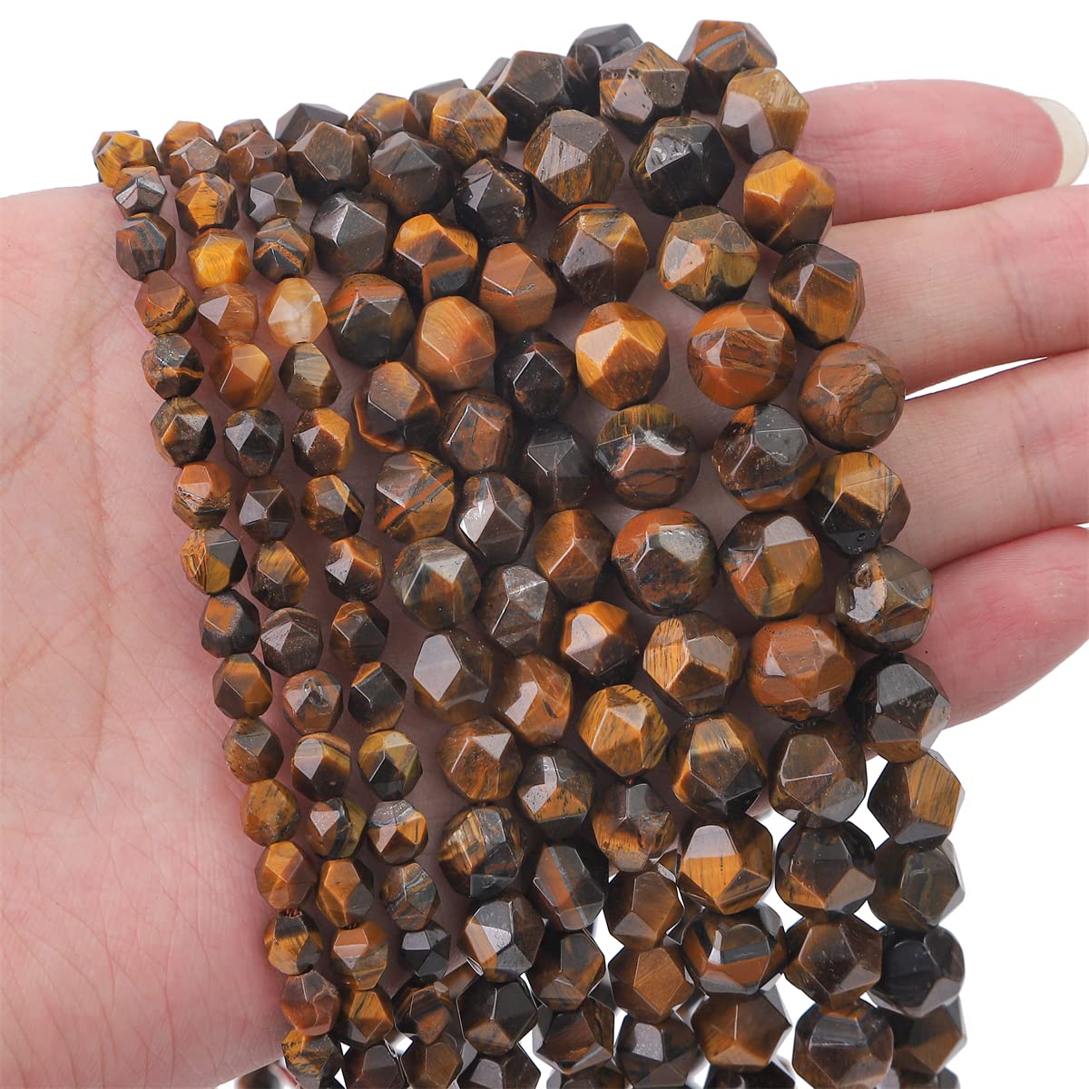 BEADIA Faceted Natural Yellow Tiger Eye Stone Round Beads 8mm 36cm/Strand for Jewelry Making