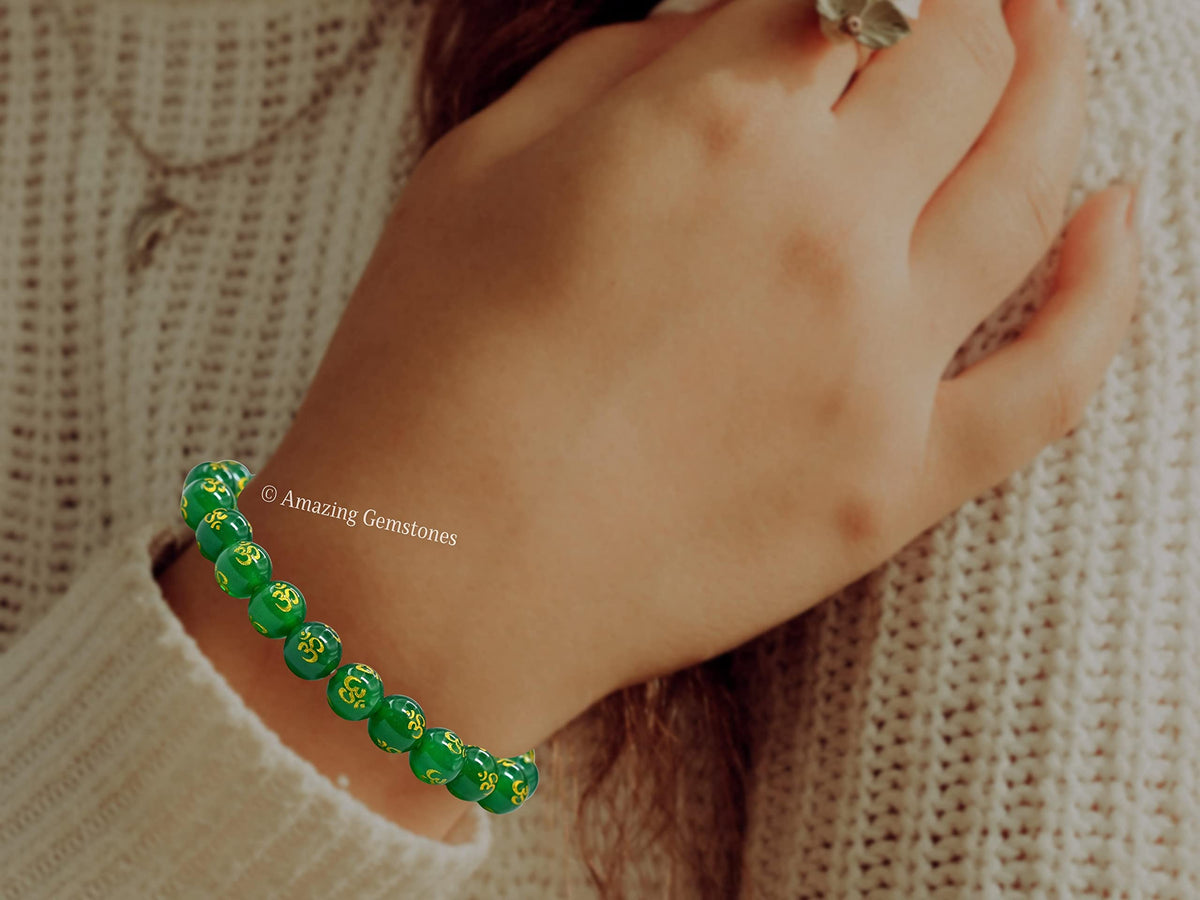 Amazing Gemstone Crystal Bracelet for Women Men's Gifts - Protection Healing Crystal Bracelet - 8mm Gemstone Beaded Stretchable Bracelet Pulseras Para Hombres Mujer Stocking Stuffers Mothers Day Gift (OM Green Agate)