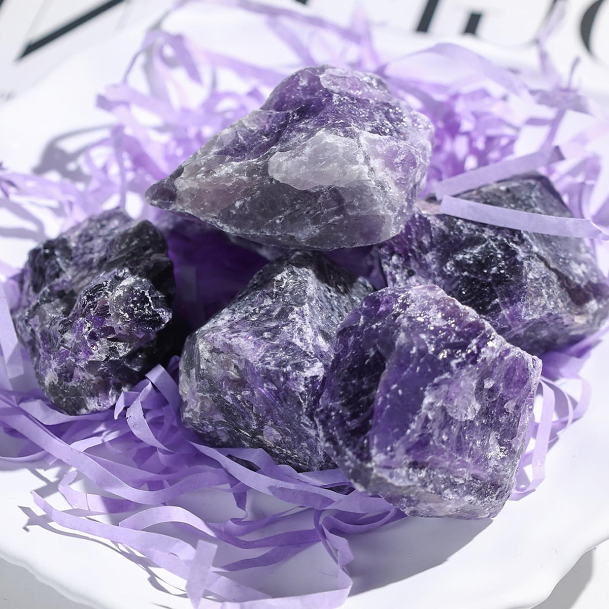 JOHOUSE 6PCS Amethyst Crystal with Jar, Natural Rough Stones Crystal Large Raw Quartz Healing Gemstones for Reiki, Fountain Rocks, Polishing, Wicca（1.6x1.2inch)