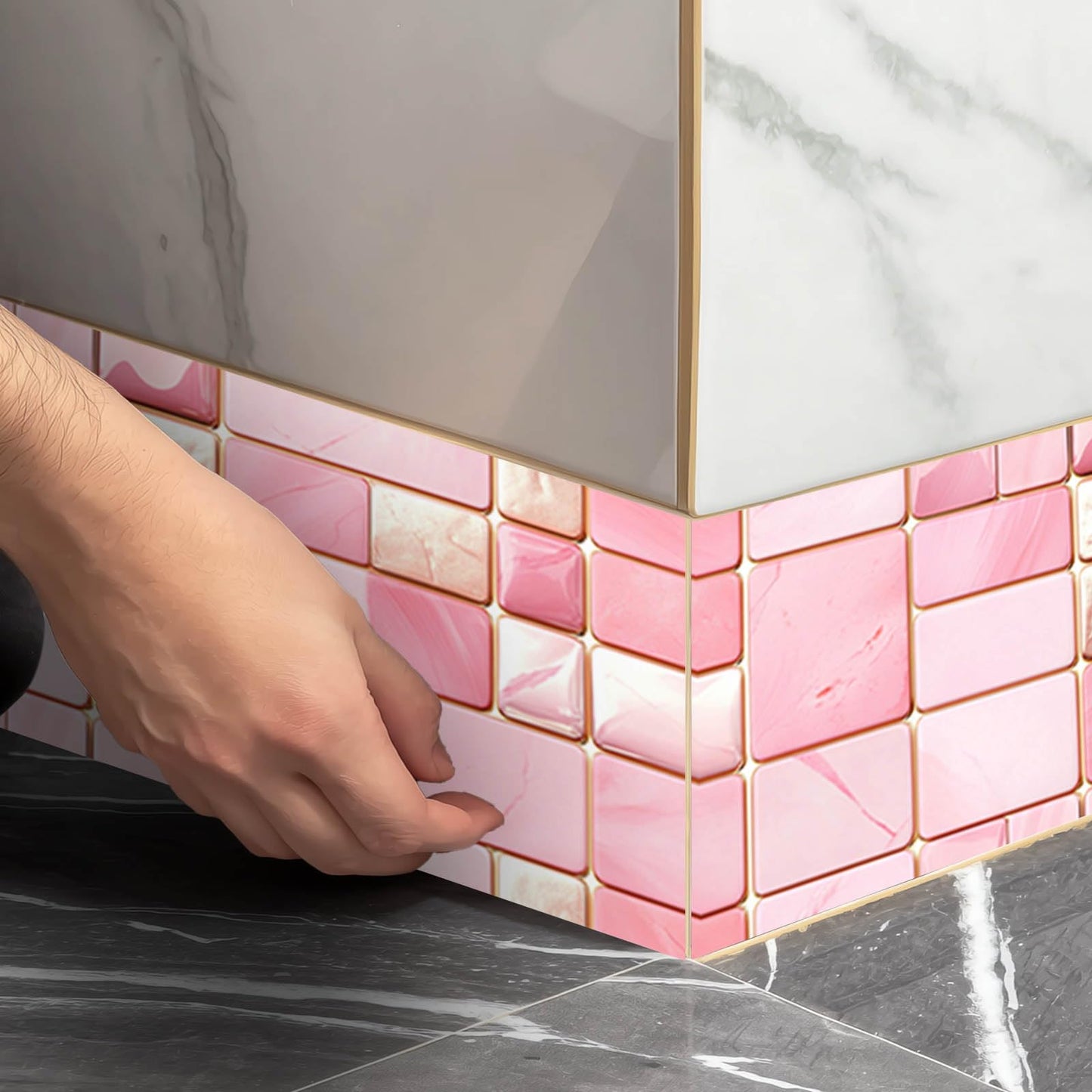 IVN Wallpaper Border Peel and Stick Decorative Wall Trim Self Adhesive Pink Marble Accent Strip for Bathroom Laundry Room Pool Area Mirror Frame Shelf Wall Edge 4x196 Inch Elegant Design