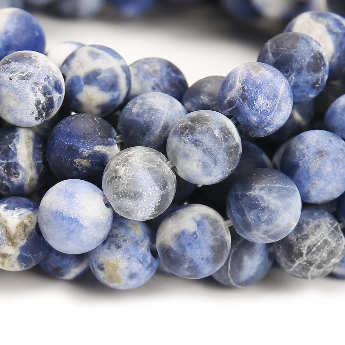 Natural Matte Blue Sodalite Beads, 6MM Round Frosted Unpolished Loose Gemstone Beads for Bracelet Necklace Jewelry Making, Energy Stone Healing Power with Stretch Beading Cord