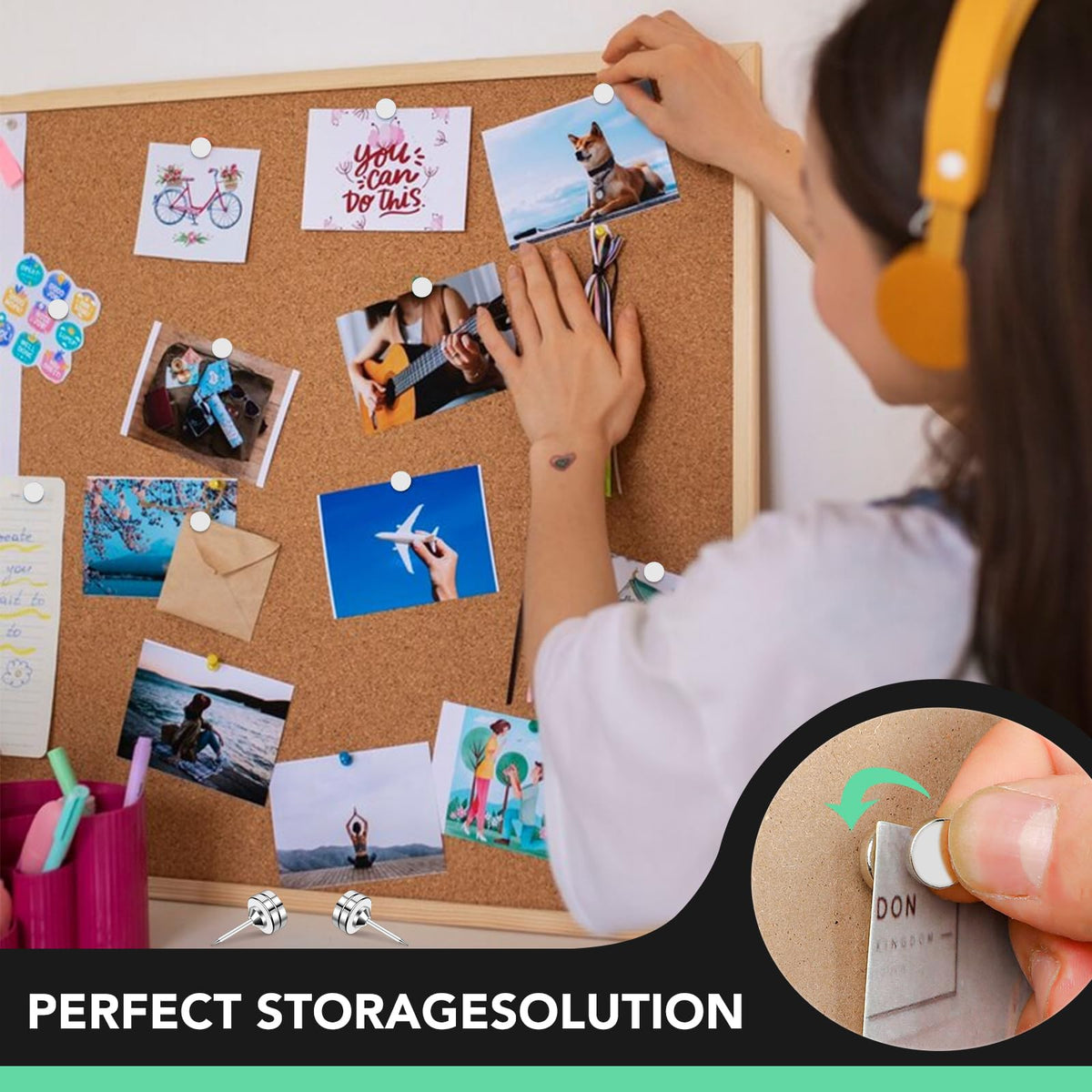 E BAVITE Magnetic Pushpins, 50 Sets Magnet Thumb Tacks for Whiteboard Wall Cork Board Bulletin Cute Decorative Push Pins Clip Magnetic Photo Poster Hanger