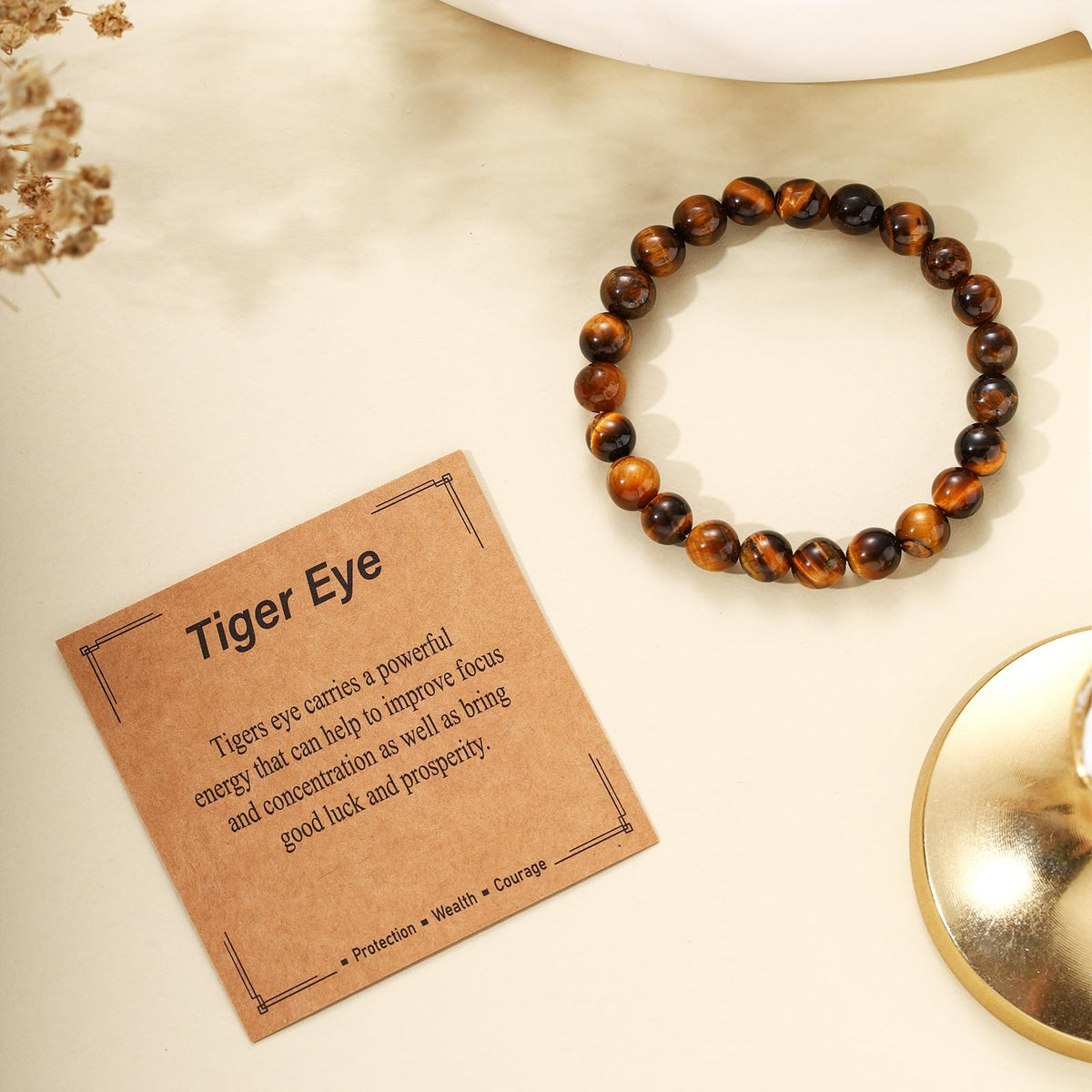 Kenailw Tiger Eye Beads Bracelet for Women, Healing Crystal Bracelet Spiritual Positive Energy Protection, Natural Stone Stretch Beaded Bracelets Birthday Gifts Jewelry for Her Daughter Best Friends