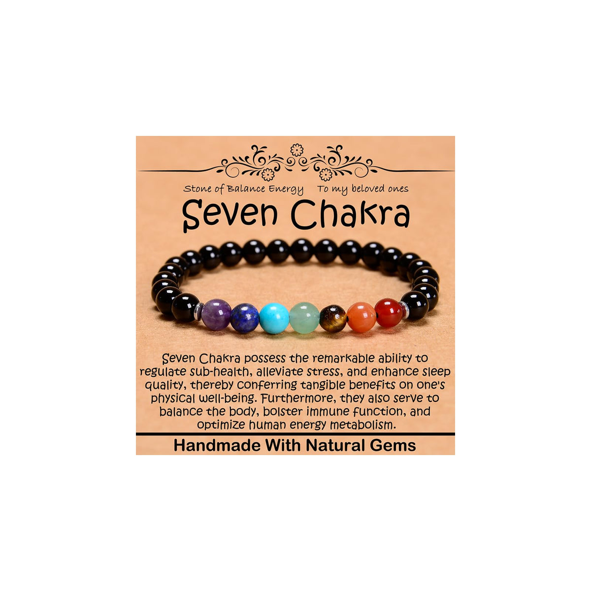 CHCCOYE 6mm Natural Healing Gemstone Bracelet Handmade Yoga Stretch Elastic Bracelet Stress Relief Crystal Jewelry for Men and Women (6mm, Seven Chakra Stones)
