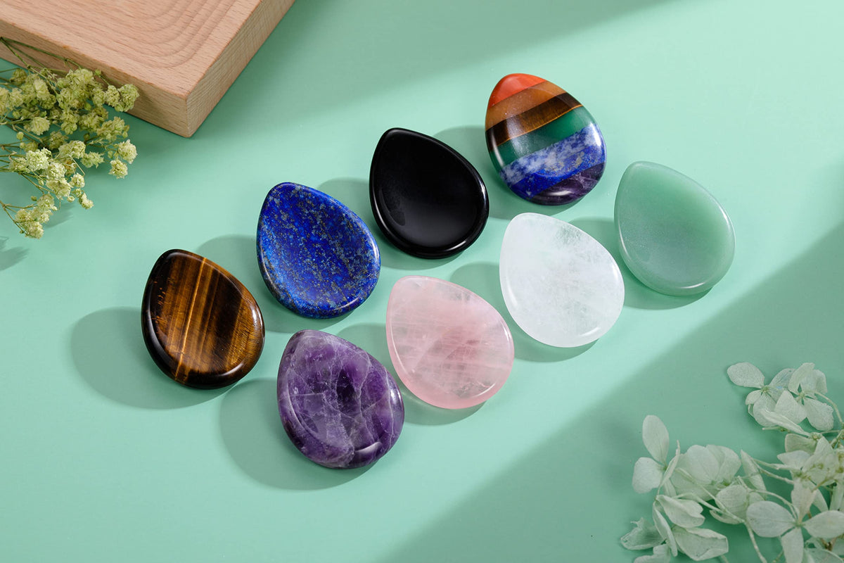 CrystalTears Green Aventurine Crystal Worry Stone Thumble Polished Healing Crystals Pocket Palm Stone Thumb Worry Stones for Anxiety Stress Relief Crystal Therapy