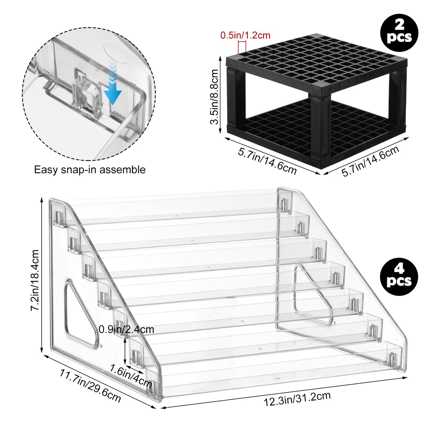 YEXEXINM 4 Pcs Clear Paint Organizer With 2 Pcs Paint Brush Holder,7 Layers Acrylic Paints Organizer Storage Rack,Craft Paints Organizers Rack