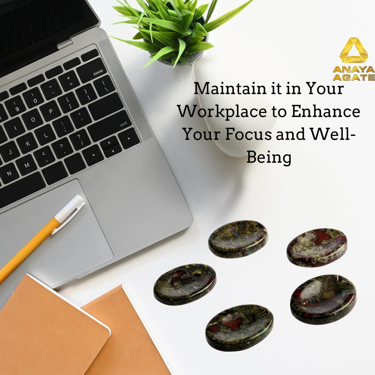 Anaya Agate Dragon Bloodstone Worry Stones Certified Crystal Thumb Worry Stone for Anguish, Relaxing and Soothing Balance Stones for Meditation Stress Relief Crystals and Healing Stones for Men, Women