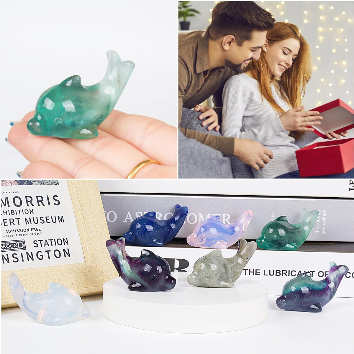 Hguxmcu Opalite Crystal Dolphin Carving Hand Carved,1.8 Inch Dolphin Figurine Polished Gemstone Animal Sculpture Healing Stone Meditation Decor Gift Collection