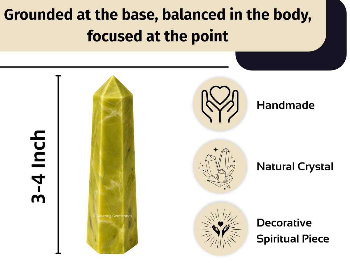 Amazing Gemstone Serpentine Crystal Towers - Natural Healing Crystal Point Obelisk for Reiki Healing and Crystal Grid (3" to 4" INCH)