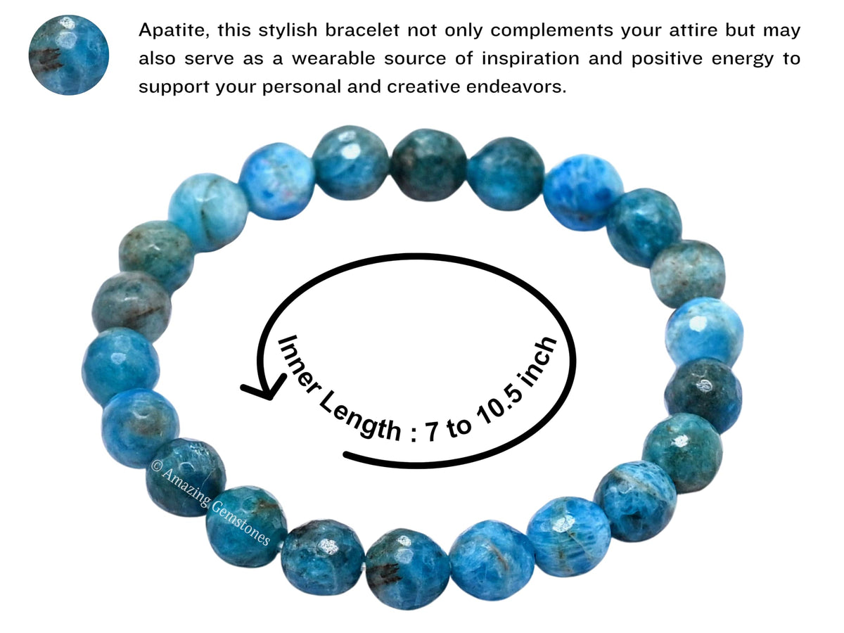 Amazing Gemstone Apatite Bracelet for Women - Chakra Mens Bracelet Protection Crystals and Healing Stones - Faceted Beaded Blessing Bracelet Spiritual Meditation Gift Christmas Stocking Stuffers