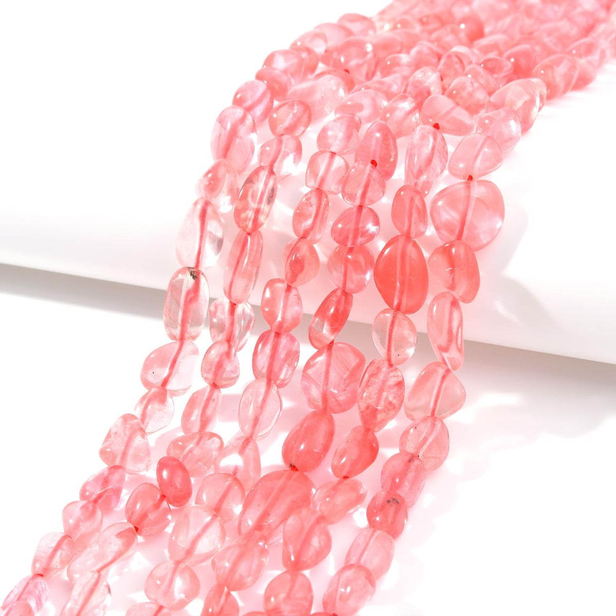 jodaying 6-8mm Natural Cherry Quartz Nuggets Oval Free Tumbled Pebble Semi Precious Gemstone Loose Stone Beads Approx 15.5 inch for DIY Jewelry Making