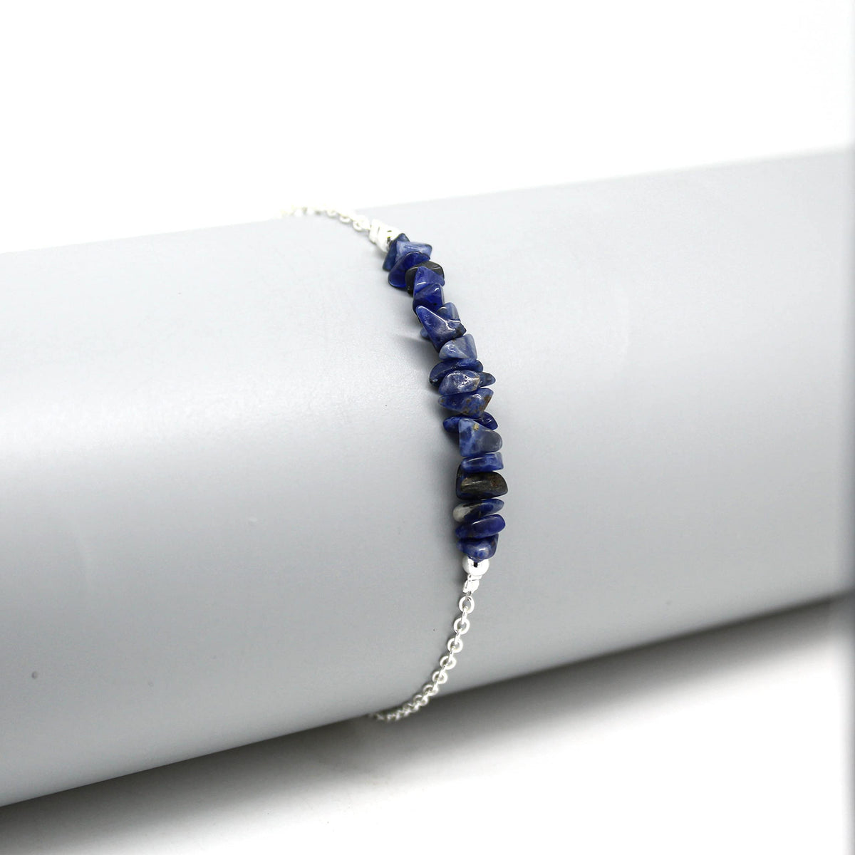 Gempires Natural Gemstone Chip Bar Bracelet for Women, Crystal Healing Bracelet, Multiple Gemstone Options, Adjustable Yellow Gold Plated Chain (7” + 1” Extender), Dainty Stackable Jewelry Gift for Her (Sodalite)