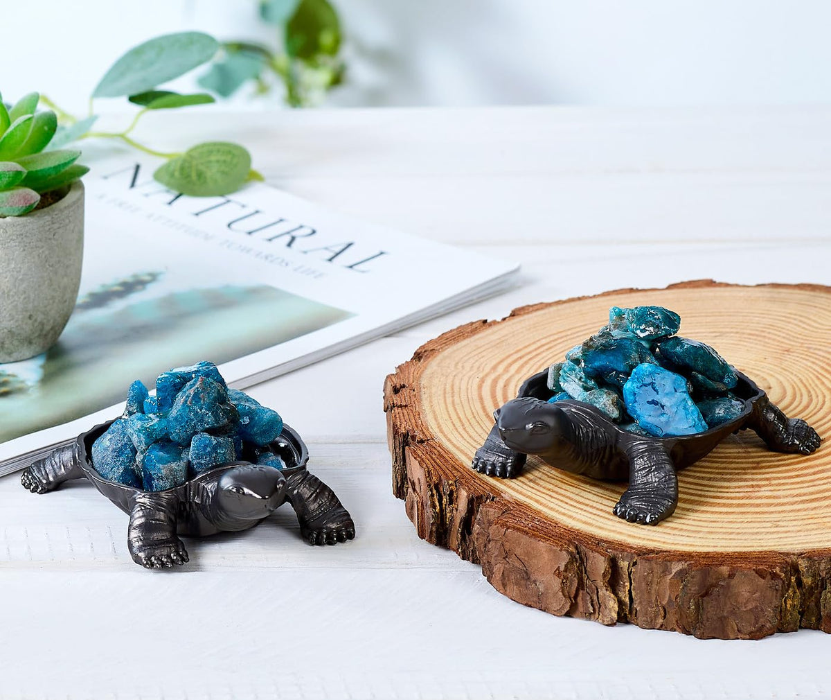 DUQGUHO Turtle Decor Figurines Turtles Gifts for Women Blue Apatite Crystal Cute Turtle Statue Decorations Sea Turtles Gifts