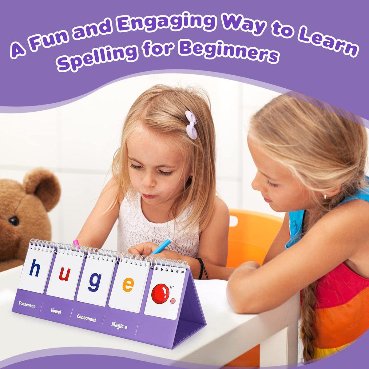 Aizweb Magic E Word Games,Phonics Games Flash Card for Preschool Kindergarten Classroom Must Haves,Spelling Reading Learning Games,Speech Therapy Montessori Educational Toy for Kid 3 4 5 Year Old