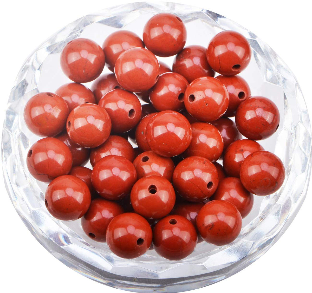 80Pcs Natural Crystal Beads Stone Gemstone Round Loose Energy Healing Beads with Free Crystal Stretch Cord for Jewelry Making (Red Jasper, 10mm)