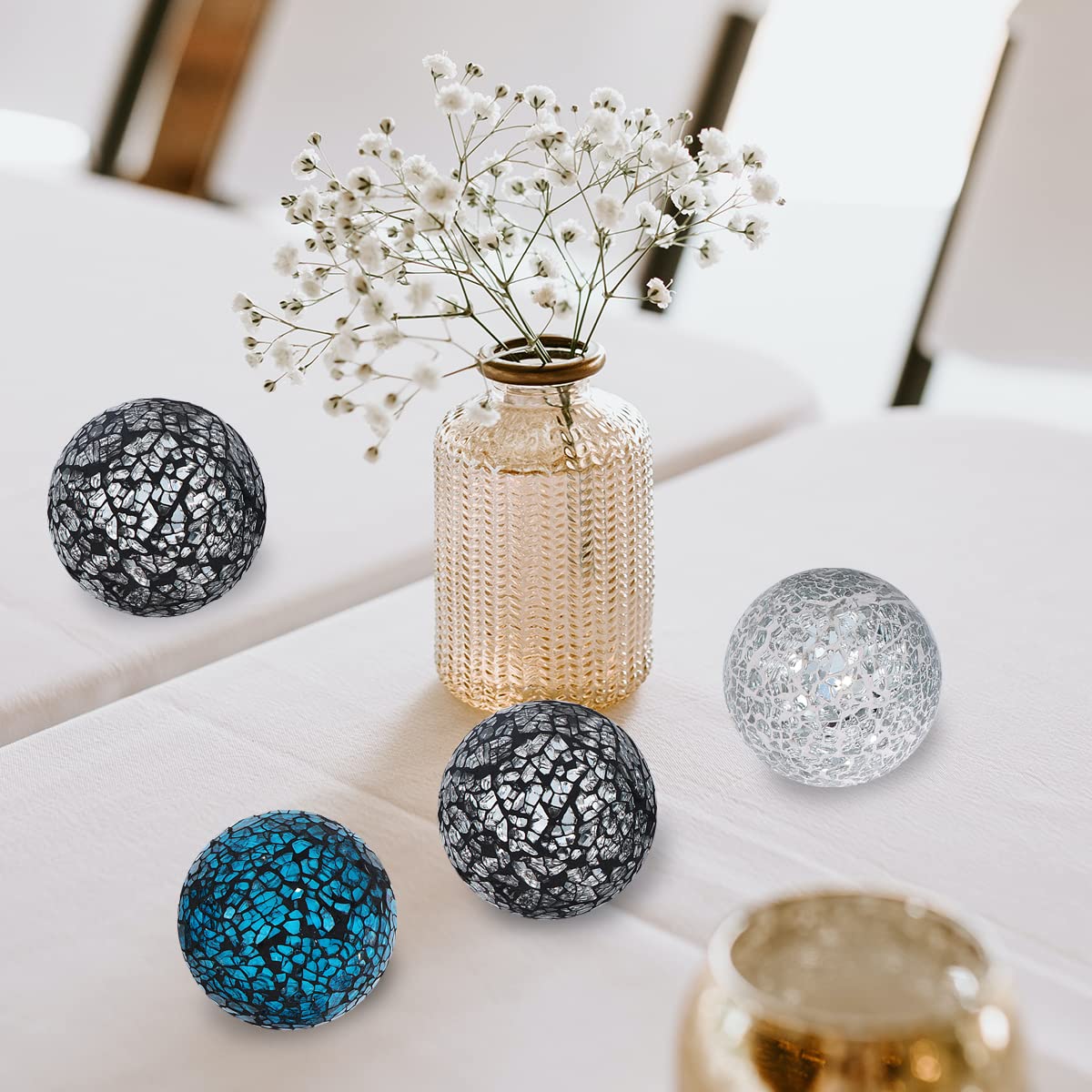 Kunjocy 6 Pieces Decorative Glass Balls 2.4" Small Mosaic Sphere Decorative Orbs Centerpiece Balls for Bowls, Vases, Dining Table Decor, Diameter 2.4 Inches (B, 6)