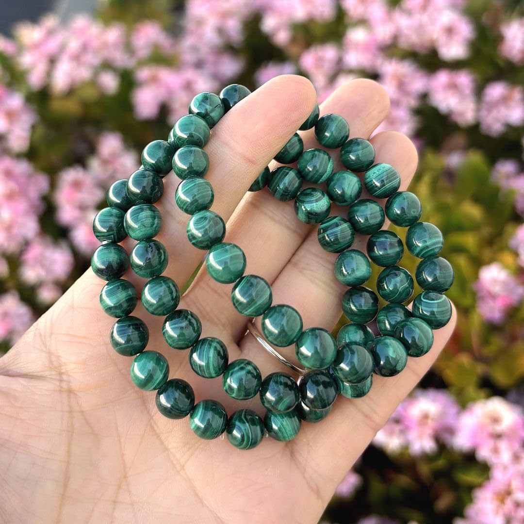 Adabele Real Natural Green Malachite Bracelet Gemstone Beaded Bracelet 7.5 inch Stretch Chakra Healing Crystal Stone Jewelry Women Mom Gift GB8-B11