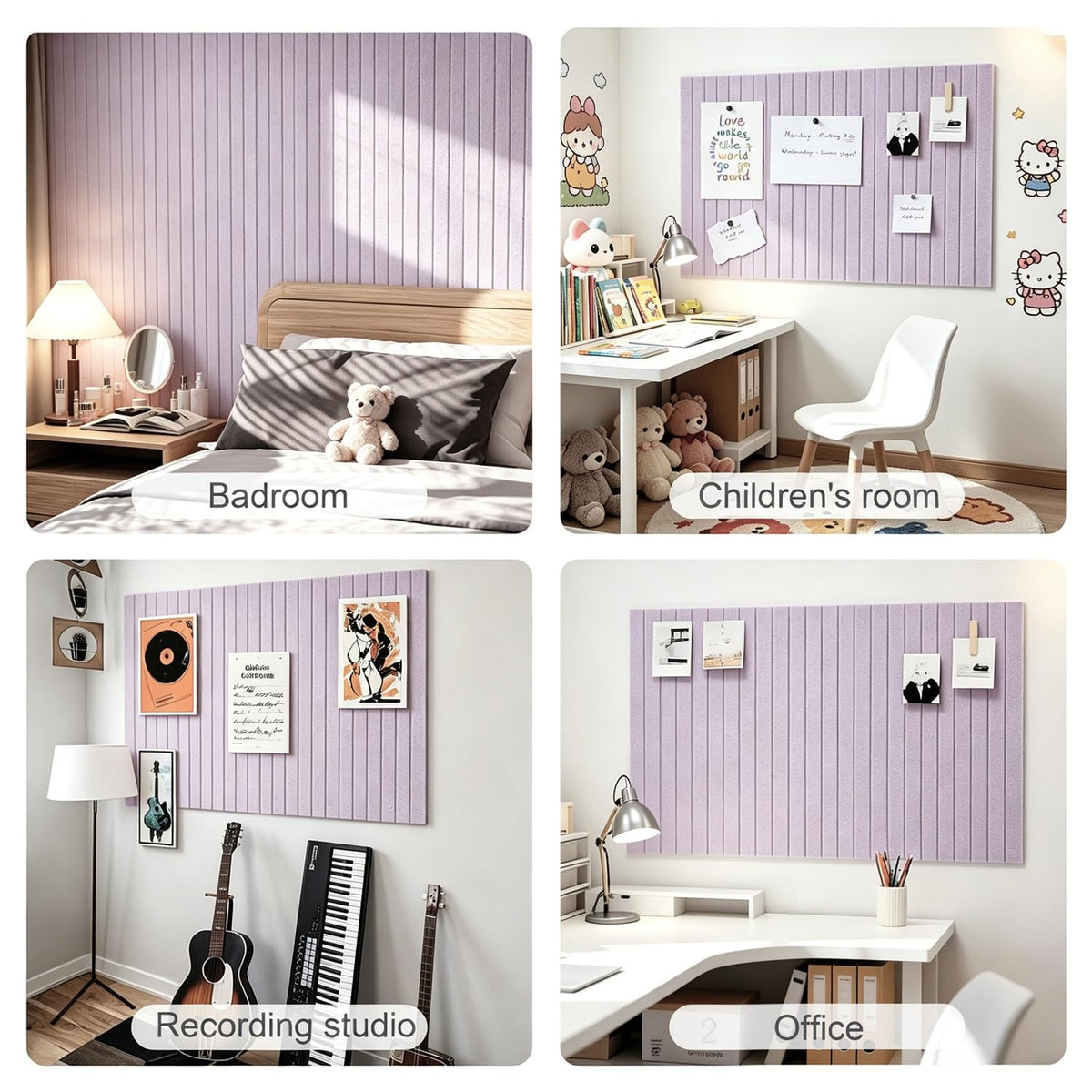 G Gamit 0.47" Thick Felt Pin Board 36"x24" Large Cork Board Alternative 6 Pack 11.81"x11.81"Felt Bulletin Board Wall Tiles Notice Board with 30 Pushpins for Home Office School(Fine-Light Purple)