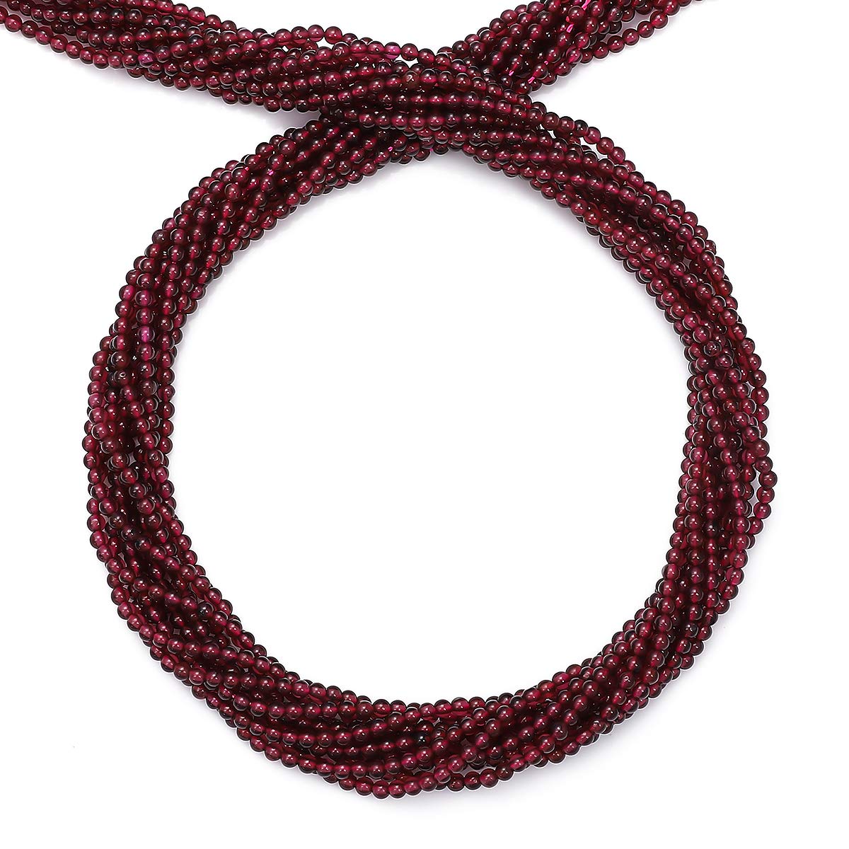 BEADIA Natural Garnet Stone Round Loose Semi Gemstone Beads for Jewelry Making 2-2.5mm 38cm/Strand