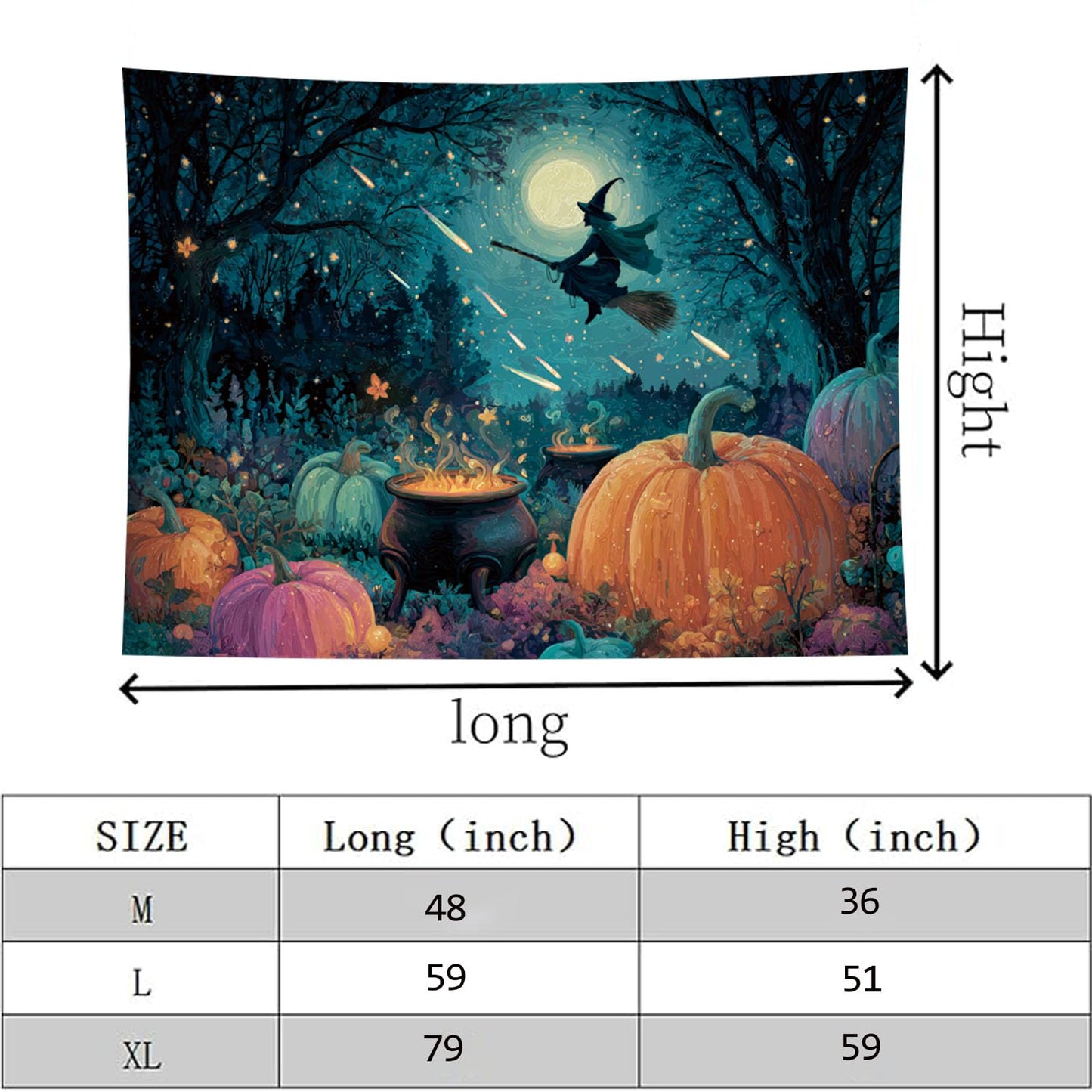 Liuzhouzai Halloween Pumpkin Tapestry Wall Hanging Broomstick-Riding Witch Personalized Background Living Room and Bedroom Wall Decoration 48 x 36 Inches