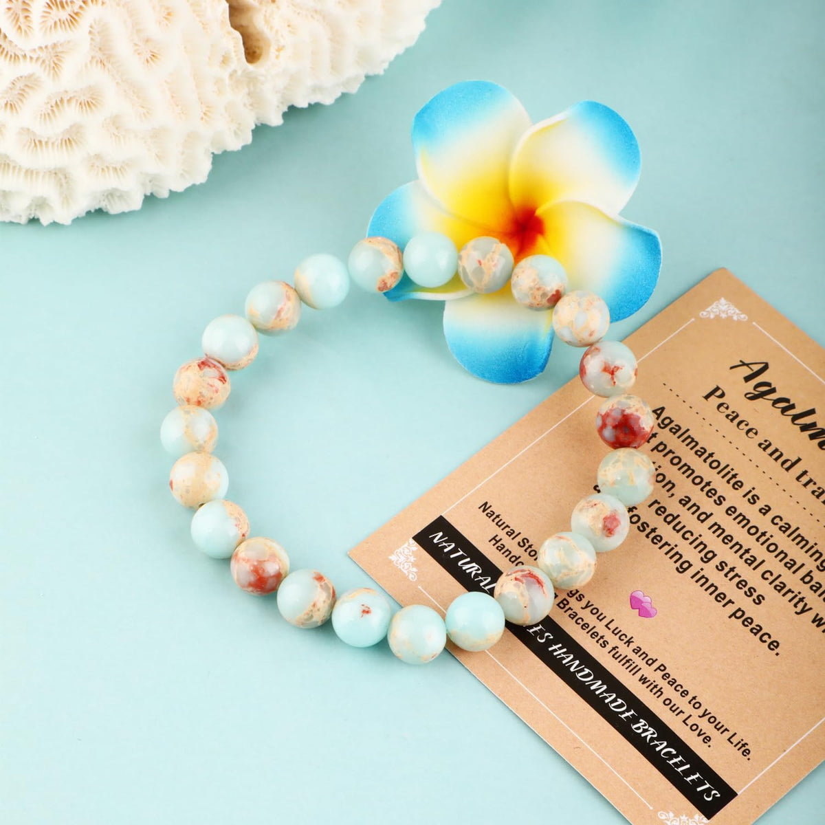 AD Beads 10mm Handmade Agalmatolite Elastic Bracelet – Natural Gemstone for Peace and Tranquility – Meditation, Yoga, Healing and Energy Gift for Men Women