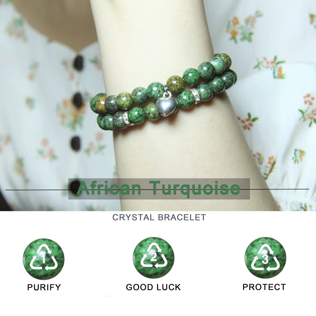 GDLKPYHS Healing Bracelets for Women - African Turquoise Bracelet - Healing Prayers Crystal Bracelet, 8mm Natural Stone Stress Relief Yoga Beads Get Well Soon Gifts