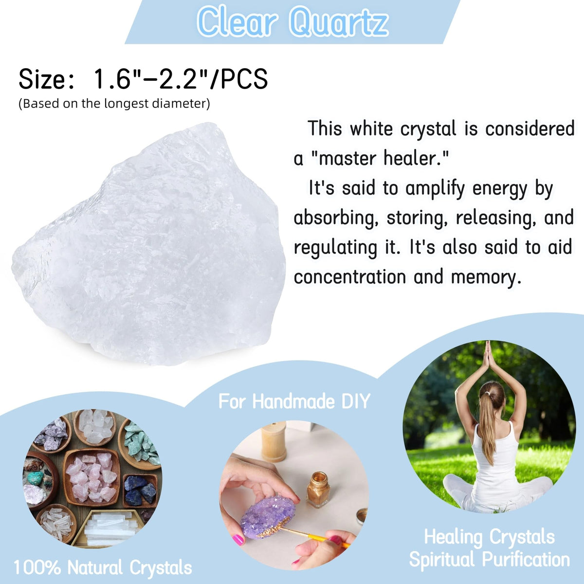 YATOJUZI Clear Quartz 1.8-2.2" Natural Raw Stones and Healing Crystals Large Stone Rough Crystal Rocks for Tumbling Cabbing Polishing Fountain Rocks Decoration 1PCS