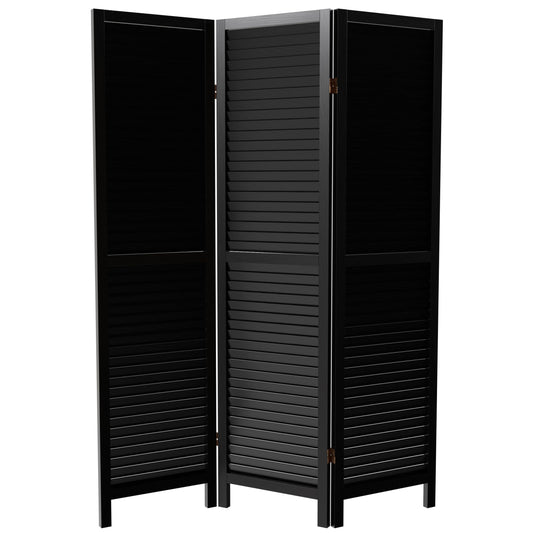 Red Lantern 6 ft. Tall Wooden Louvered Room Divider Black 3 Panel