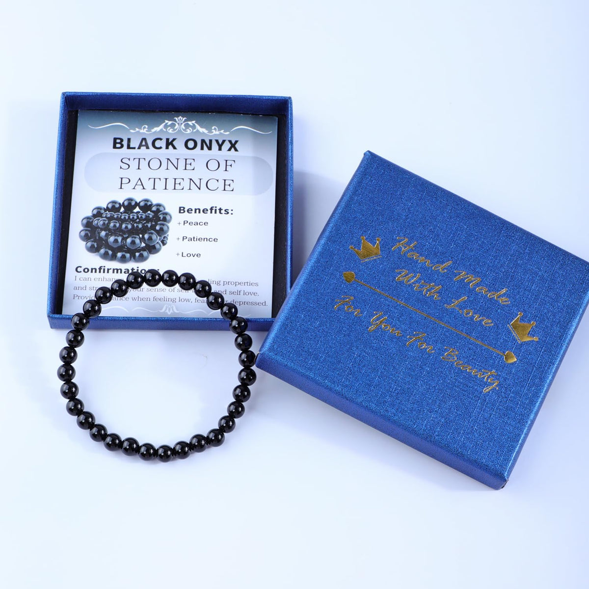 Bymitel 6mm Black Onyx - Handmade Reiki Gemstone Stretch Bracelet, Natural Beauty & Spiritual Essence, Crystal Healing for Unisex Adults