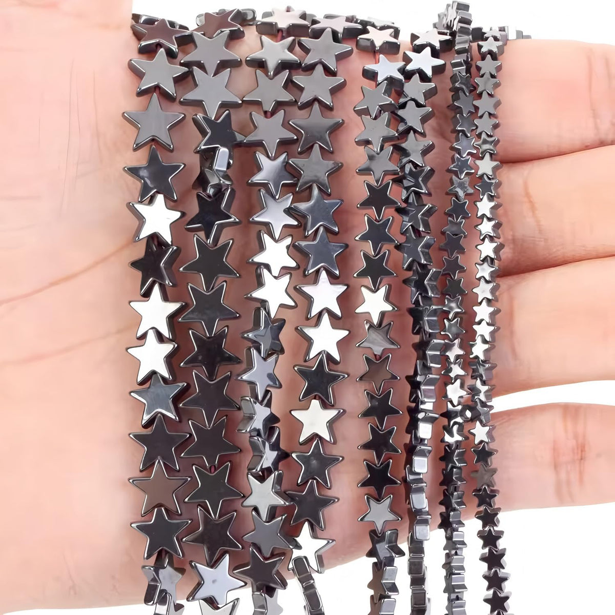 HAAMIIQII 70pcs 8mm Natural Black Hematite Loose Gemstone Beads Star Shape Spacer Stone Beads for Jewelry Making DIY Bracelets Necklaces Crafting
