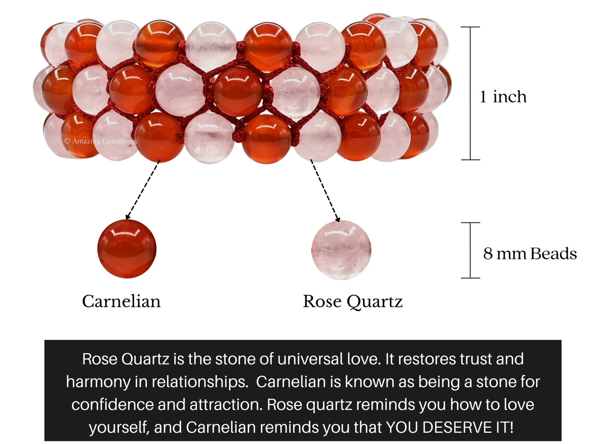 Amazing Gemstone Bracelet for Love Manifestation - Rose Quartz and Carnelian Bracelet Set for Men Women Healing Calming Anxiety Stress Relief Gifts Pulseras Para Hombres Mujer Stocking Stuffers