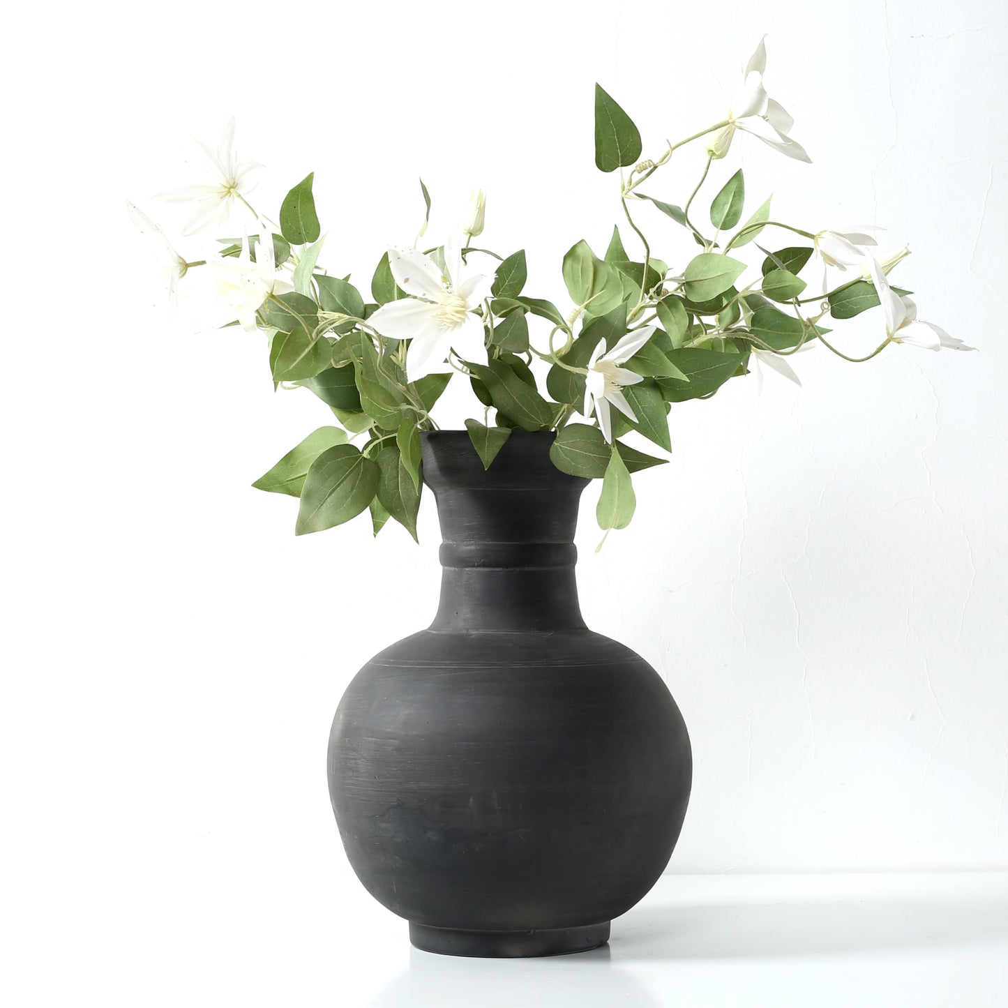 Artissance Approximately 16" Earthy Gray Ceramic Pottery Vase, Globular Shape with 5.9" Opening, Vintage Table Centerpiece for Living Room, Patio, Garden