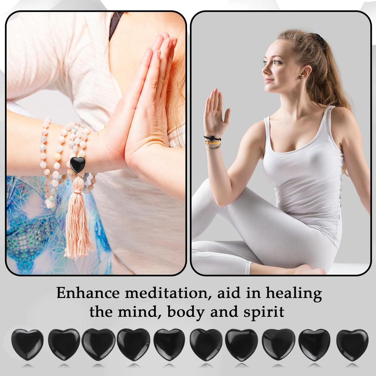 Gerrii 50 Pcs Heart Healing Stone Bulk Quartz Heart Inspirational Stones Gift for Women Love Pocket Polished Natural Energy Balancing Meditation 0.8 Inch(Black)